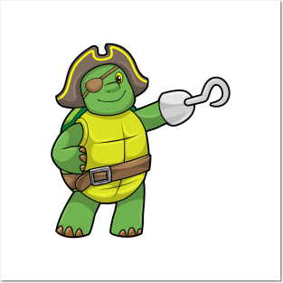 Turtle as Pirate with Hooked hand & Eye patch Posters and Art